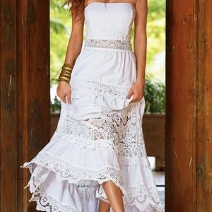 Boston Proper White Summer Lace Strapless Maxi Dress Size 6